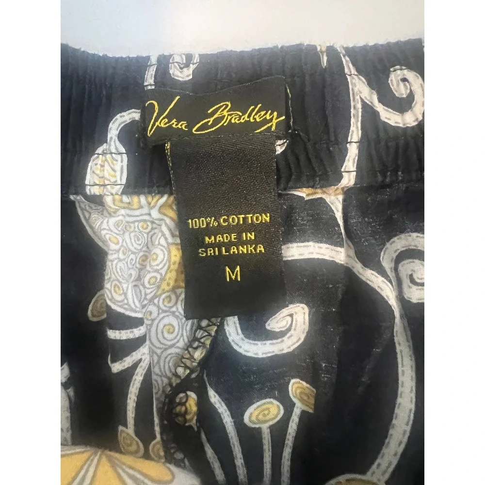Vera Bradley Womens Pajama Shorts Medium Black Yellow Floral Bird 100% Cotton